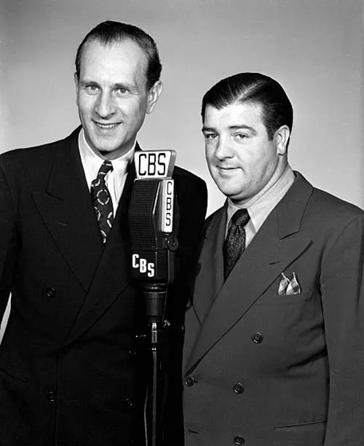 Bud Abbott, left, and Lou Costello, CBS Radio comedians.